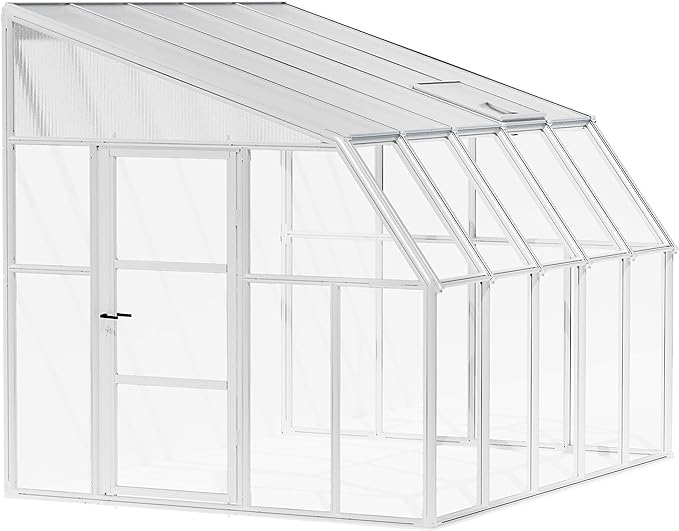 Palram Canopia Rion Sun Room 8 Ft. x 10 Ft. Solarium, Lean-to Greenhouse DIY Kit, Attach to House, Large Twin Wall Polycarbonate, 100% UV Protection for Porch, Patio Outdoors with Window Vent (White)