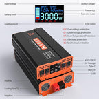 3000 Watt Pure Sine Wave Inverter 12V DC to 110V/120V AC Converter for RV/Truck/Home/Off-Grid Solar Car Power Inverter for Vehicles with 4 AC, 2 USB & 1 Type-C Ports, Remote Controller Cable Included