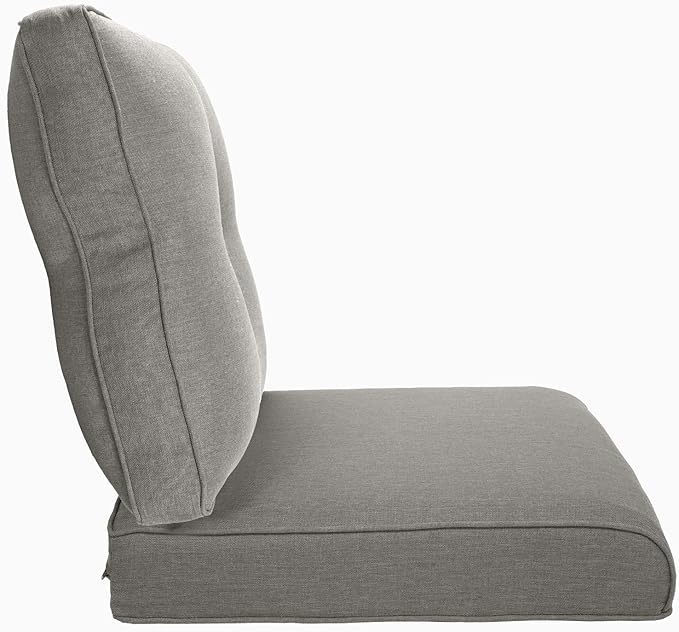 Pop 22x25/22x24 Outdoor Chair Cushions Set of 4 - Heavy Duty High Back Replacement Zippered Cushion for Patio Furniture Set Dining Rocking Chairs Loveseat L-Shape Sofa - Grey/Button