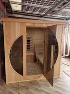 Far Infrared Wooden Sauna, Luxurious Canadian Hemlock Sauna with 2 Oversize Recliners, 220V, 3400 W, 9 Heating Element, Bluetooth Speakers, 7 Color Light, Oxygen Bar-Fast Delivery