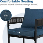 Grand patio Outdoor Dining Chairs Set of 4, 4 Pieces Patio Dining Chairs, Metal Woven Wicker Fixed Patio Chairs with Peacock Blue Cushions for Backyard, Deck, Garden, Porch, Lawn and Poolside (Brown)