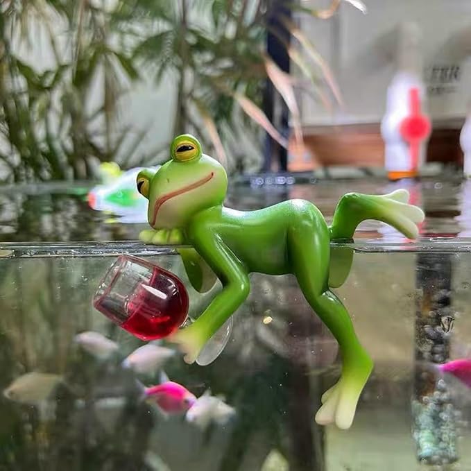OwMell Frog Statue for Garden, Green Frog Figurine for Outdoor Decor Yard and Garden Decoration Resin Sculpture - Drinking Red Wine