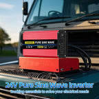 SUNWHEEL 1000W 24V Pure Sine Wave Inverter, 24V DC to 110V/120V AC Power Inverter for RV、Off Grid、Truck、Power Outage with 2 AC outlets and LCD Display