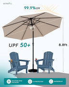 SERWALL Folding Adirondack Chair Set with 9 Ft Umbrella, Adjustable HDPE Adirondack Chair with 3 Recline Positions, Blue (Umbrella Base is not Included)