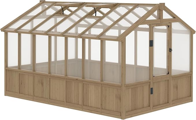 MUPATER 8 x 14FT Walk-in Wooden Greenhouse for Outdoor, Heavy Duty Green House Kit with Ventilated Window & Lockable Door, Greenhouse for Outside Garden, Backyard, Patio, Lawn