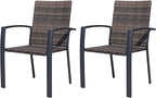 Outdoor Dining Chairs Set of 2, Stackable Patio Chairs with Woven Rattan Back & Seat, Perfect for Patio, Garden, or Deck, Rattan Gray Brown