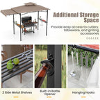 HAPPYGRILL Outdoor Grill Gazebo Canopy 11 x 5 FT, Barbecue Canopy with Double-Tiered Top, 2 Side Shelves, Hanging Hooks, Bottle Opener, Metal Frame, BBQ Grilling Shelter