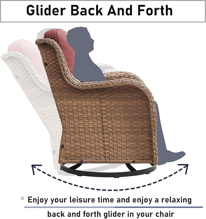 6 Pieces Patio Furniture Set with Fire Pit Table, Wicker Rattan Outdoor Furniture Set with Loveseat and Swivel Chairs for Yard, Deck, Garden, Yellow Wicker/Red Cushion