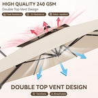 9x12 FT Patio Umbrella, Large Cantilever Rectangular Double Top Heavy Duty Offset Umbrellas with 360° Rotation, Outdoor shade for Garden Deck Pool, Beige