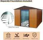 Favfurish 10x8 FT Outdoor Storage Shed, Garden Tool House with Metal Floor Base, Double Sliding Doors, Air Vents, Storage Clearance for Backyard, Patio, Garage, Lawn, Coffee
