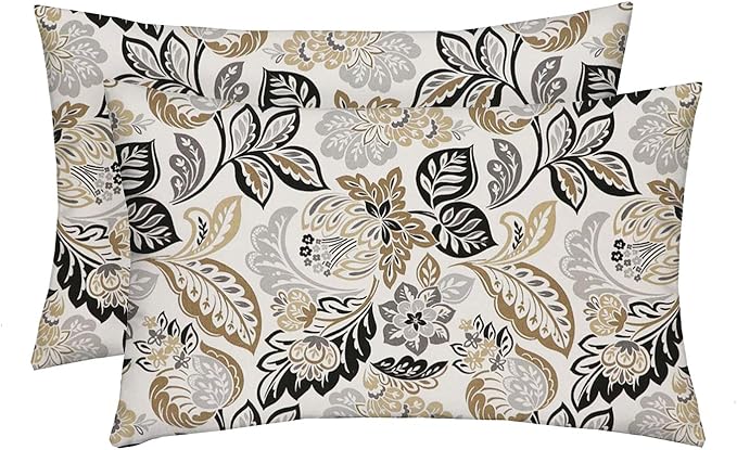 RSH DECOR: Lumbar Throw Pillows Set of 2 | 20” x 12" | All-Weather Spun Fabric | Water and Fade-Resistant | Outdoor Support Pillows for Patio Furniture | Dailey Pewter Floral Scroll