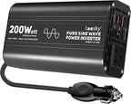 Pure Sine Wave Car Inverter 200 Watt 12V DC to 110V 120V AC Car Power Inverter Converter with 30W PD USB-C & QC3.0 USB-A Fast Charging for Vehicle Truck RV by Leesky