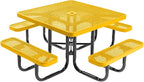 COATEDOUTDOORFURNITURE Heavy-Duty Portable Outdoor Picnic Table with Umbrella Hole, Expanded Metal Commercial-Grade Patio Dining Furniture Made in America (46" Square Top, Yellow)