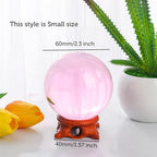 Pink Small Crystal Ball 60mm/2.3 inch with Rose Wooden Stand and Gift Box for lensball Photography,Fortune Teller,Feng Shui, Witchcraft Decor,Scrying,Magic,Crystal Orb Prop Decorative Glass Sphere