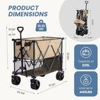 DUMOS Large Capacity Folding Double Decker Wagon with Brakes, 440 lbs Wagons Carts Foldable Wagon Cart with Flexible Handle, All-Terrain Big Wheels for Grocery Sports Garden Camping