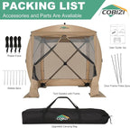 COBIZI 6x6 Pop up Gazebo Tent on Clearance, Ez up Waterproof Screen Tent Screen House with 3 sidewalls,Portable Outdoor Canopy with Carry Bag & Ground Stakes for Camping,Garden and Picnics, Khaki