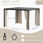 Gazebo Universal Replacement Privacy Curtain,10'×12' Gazebo Outdoor Waterproof Curtains, 4-Panels Sidewall Curtains with Double Zipper for Patio Canopy, Garden and Backyard (Curtain Only)