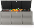 HUGROVE Resin Deck Box, 130 Gallon Outdoor Storage Box with Lockable Lid, Waterproof Patio Storage for Garden Tools & Outdoor Accessories (Dark Black) (Light Gray)