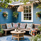 Cirzone Outdoor Pillow Covers 18x18 Set of 4 Morden Geometric Flower Patterns Waterproof Throw Outdoor Pillows Boho Decorations for Funiture Patio Garden Home