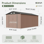 Aoxun 8x15FT Shed Outdoor Metal Storage Shed with Galvanized Steel, All Weather Garden Shed with Sloped Roof & Lockable Double-Hinged Door for Garden, Backyard, Patio (Brown)