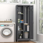 GREATMEET 65" Garage Storage Cabinet, Broom Closet Storage Cabinet, Metal Cabinets with Doors and Shelves, Utility Closet for Brooms and Mops, Utility Cabinets for Storage, Grey
