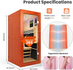 Infrared Sauna 1495W Wooden Saunas Spa Room Pacific Clear Cedar Wood Single Person Indoor Saunas with Special Shaped Comfortable Backrest 32.68 * 47.24 * 69.29 Inch