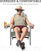 LUE BONA HDPS Adirondack Chairs Set of 4, Fire Pit Outdoor Chair Weather Resistant with Cup Holder, Modern Plastic Chair Plastic for Patio, Deck, Proch, 350LBS, Gray