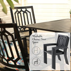 PHI VILLA Patio Dining Set 8 PCS with 13ft Double-Sided Patio Umbrella(Beige)，Metal Outdoor Dining Set - 6 x Outdoor Stackable Chairs, 1 x 60"x38"Rectangle Dining Table and 1 Umbrella