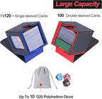 AFIING MTG Deck Box for Commander Display,Card Deck Box Fits 100 Double Sleeved Cards, Magic Commander TCG Storage Box with 2 Dividers,Drawstring Bag and 1 Toploader(Black/Blue)