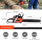 COOCHEER 62CC Gas Chainsaw 20 Inch 2-Cycle Gas Powered Chain Saws 3.5 HP Power Chain Saw Cordless Gasoline Powered Chainsaw with 2 Chains for Tree Wood Cutting