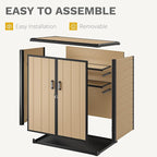 DWVO 51 cuft Outdoor Storage Shed with 2 Shelves, Weatherproof Vertical Tool Shed with Floor & Lockable Doors, Sturdy Double-Wall Plastic Cabinet for Garbage Cans and Garden Equipment (Brown)