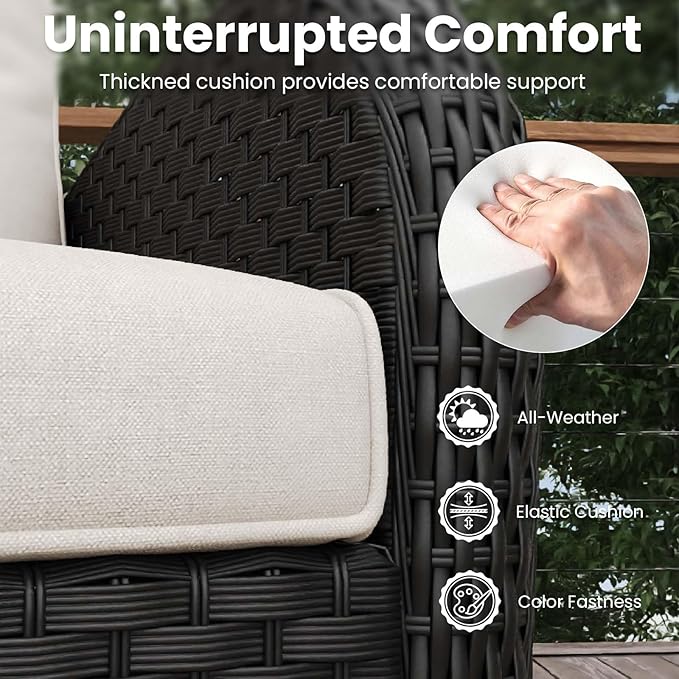 7 Pieces Patio Furniture Sets with Fire Pit Table, Wicker Rattan High Back Outdoor Swivel Rocking Chairs Set with Side Table