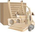 Sauna Accessories Kit - Handmade from Finnish Pine Wood - Complete Set (Bucket & Ladle, Thermometer & Hygrometer, Sand Timer, Aromatherapy Cup, Backrest, Headrest)