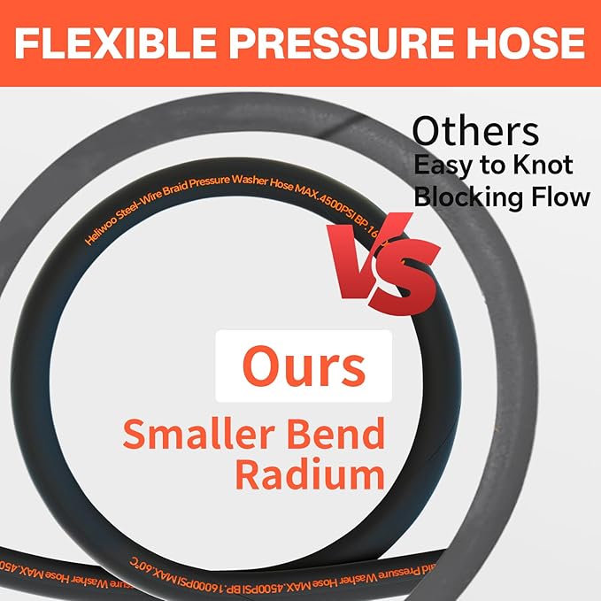 5/16" Pressure Washer Hose 100 FT, Hot and Cold Water Power Washer Hose Max 140°F, Commercial Industrial Grade Steel Wire Braided Kink Proof Extension Hose -4500 PSI