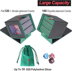 AFIING MTG Deck Box for Commander Display,Card Deck Box Fits 100 Double Sleeved Cards,Magic Commander TCG Card Storage Box with 2 Dividers,Dice Bag and Toploader Black Green