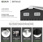 Aoxun 9.4x7.3x6.5 FT Outdoor Storage Shed, Garbage Can, Outdoor Metal Shed for Tool, Garden, Bike, Placed in Patio, Garden (Black)