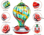 Muse Garden Hummingbird Feeders Blown Glass Hummingbird Feeder, Garden Backyard Decor for Outside, 32OZ, Rainbow Spirit