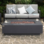 AMS Creations | Madison 60" Rectangular Natural Gas Outdoor Fire Pit Table | Dark Gray Concrete GFRC | Limestone Texture or Surface | Electronic Ignition | Outside Backyard Fireplace