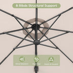 10 FT Patio Umbrella, Outdoor Cantilever Round Umbrella with Creative Swivel Handle and Tilt, Olefin Large Offset Umbrella with 360-degree Rotation Table Garden Pool Patio Umbrellas, Champagne