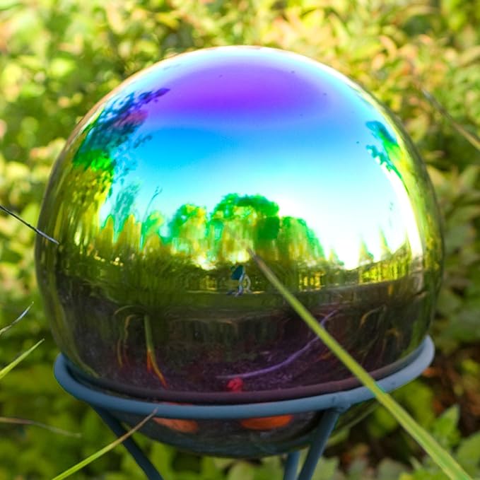 uxcell Rainbow Gazing Ball 4.7 Inch 120mm Reflective Sphere Polished Hollow Ball, Stainless Steel Gazing Globe Mirror Ball for Home Outdoor Decoration