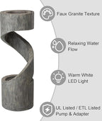 Glitzhome Tiered Outdoor Water Fountain with LED Light, Modern Spiral Outdoor Fountain with Stone Planter, Freestanding Curved Waterfall Fountains for Garden Patio Deck Porch, 40”H