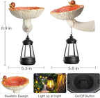 Mushroom with Snail and Lantern Cute Solar Statue Light Garden Decoration Resin Decoration Painted Design Craft Ornament for Indoor Outdoor Gift(Red)