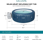Bestway SaluSpa Milan AirJet 4 to 6 Person Inflatable Hot Tub Round Portable Outdoor Spa with 140 AirJets and EnergySense Energy Saving Cover, Blue