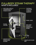 SAUNABOX SmartSteam Kit Pro | Personal Steam Sauna for Home Use | Portable Sauna Tent with Chair, Mat & Case | Full-Body Steam Therapy for Relaxation, Detox & Recovery