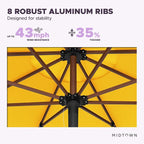 Midtown Umbrellas The Wooden 10 Feet Patio Umbrella With Sunbrella Yellow Acrylic Fabric - Aluminum Frame Market Umbrella For Backyard, Deck, Garden, Pool - Wooden Pole