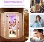 Ceramic Infrared Saunas for Home, 2-3 Person Infrared Sauna, Low EMF Indoor Sauna, Home Sauna, Hemlock Wooden Sauna Room with Bluetooth Speakers, Reading Lamps, Chromotherapy Lights