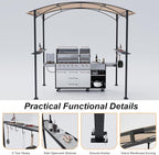 Gotland 8'x 5' Outdoor Grill Gazebo, BBQ Canopy Shelter with 2 Metal Openwork Shelving Units & 5 Tool Hooks, Curved Waterproof Top for Party, Backyard, Poolside Khaki