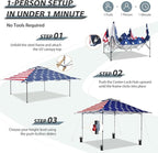 EAGLE PEAK 13x13 Straight Leg Pop Up Canopy Tent Instant Outdoor Canopy Easy Single Person Set up Folding Shelter w/Auto Extending Eaves 169 Square Feet of Shade (American Flag)