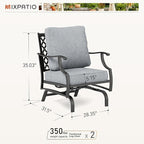 Patio Chairs Set of 2, High Back Outdoor Patio Metal Chairs with 5.75" Thick Cushions for Bistro Balcony Porch Deck and Yard, Grey
