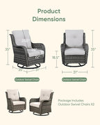 HUMMUH Outdoor Swivel Rocker Wicker Patio Chairs Set of 2, Rattan Rocking Chair Furniture Set (Grey,Beige)